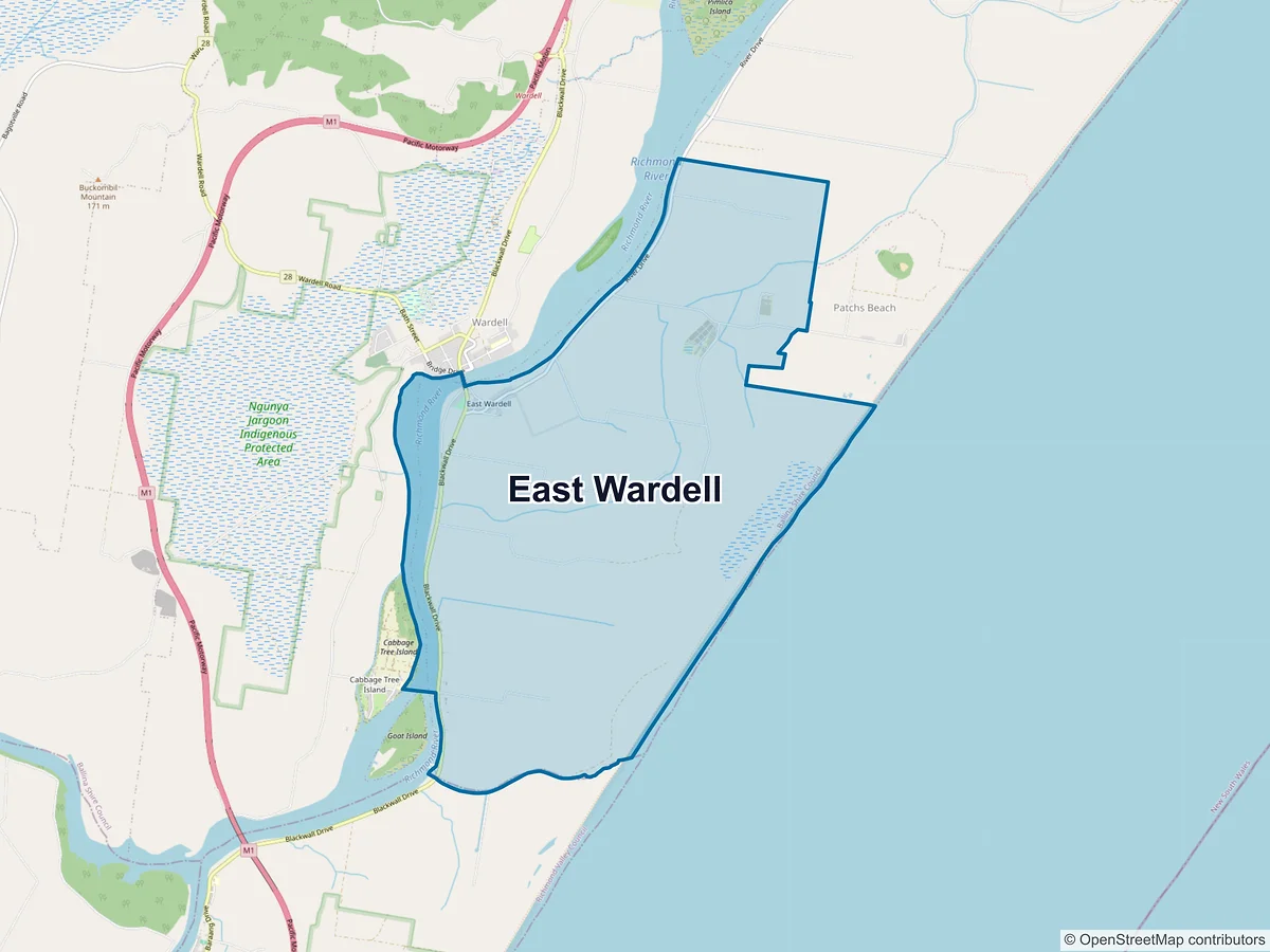 Map of East Wardell, NSW, Australia