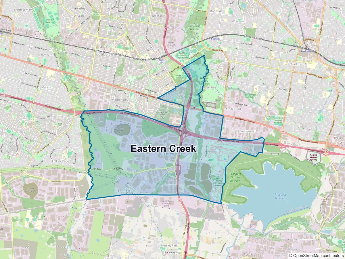 Map of Eastern Creek, NSW, Australia