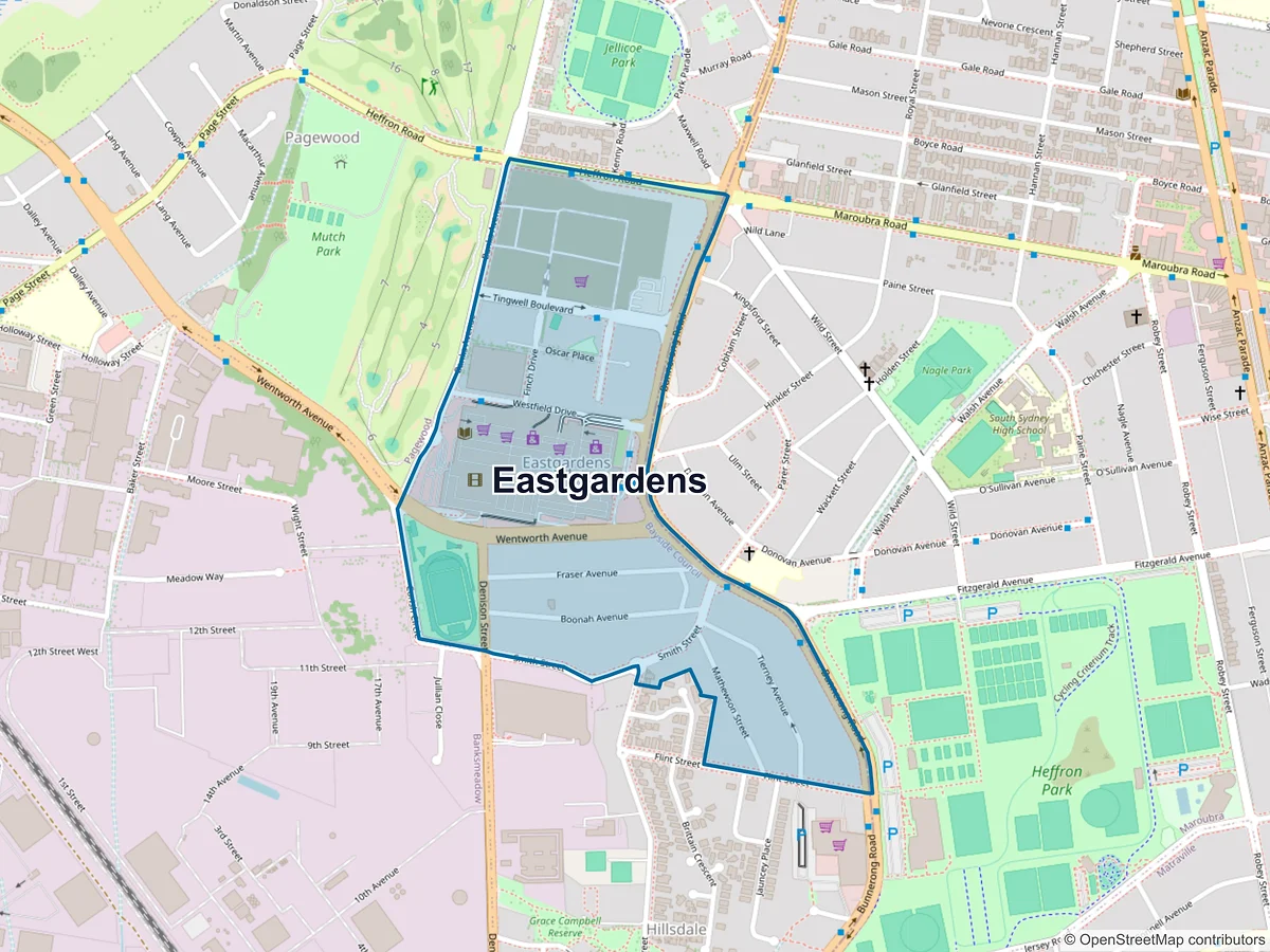 Map of Eastgardens, NSW, Australia