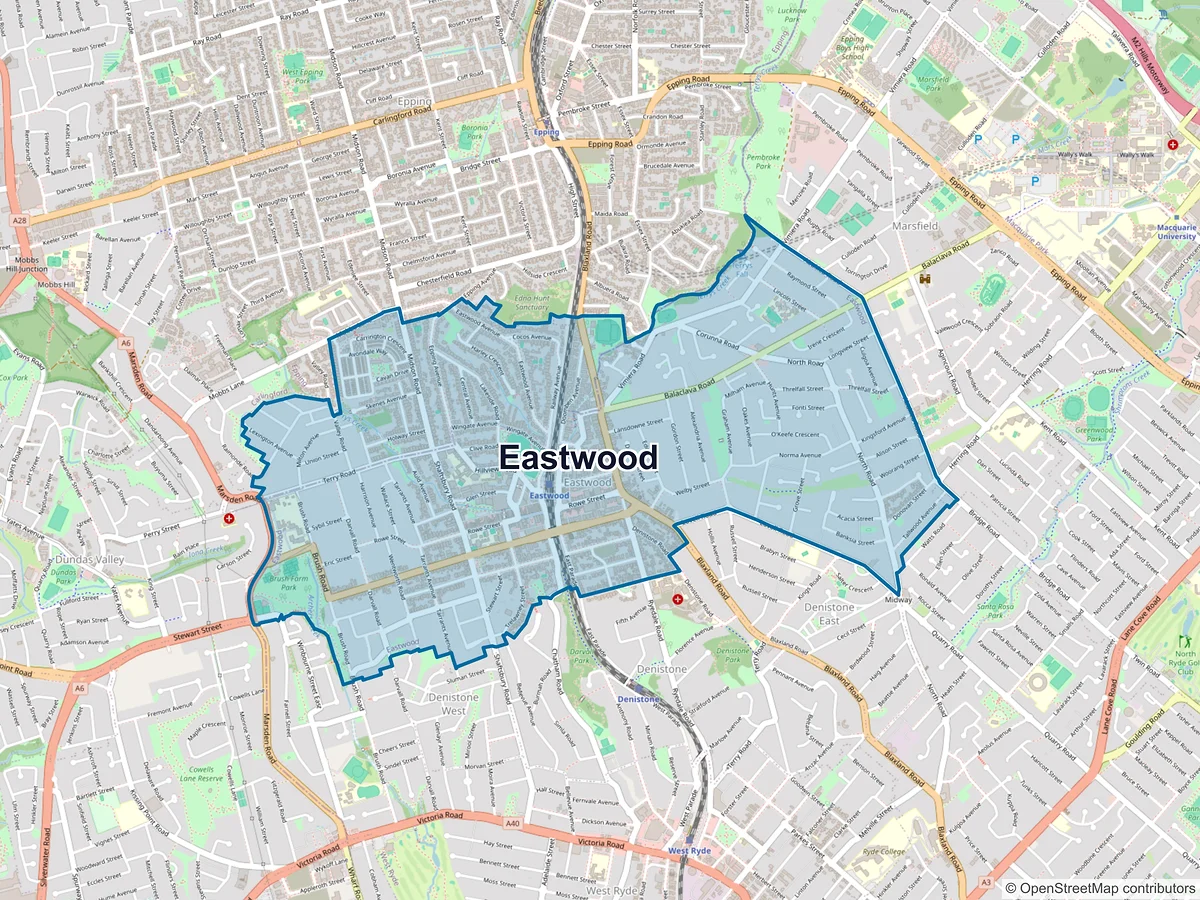 Map of Eastwood, NSW, Australia