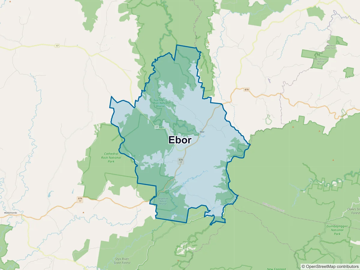 Map of Ebor, NSW, Australia