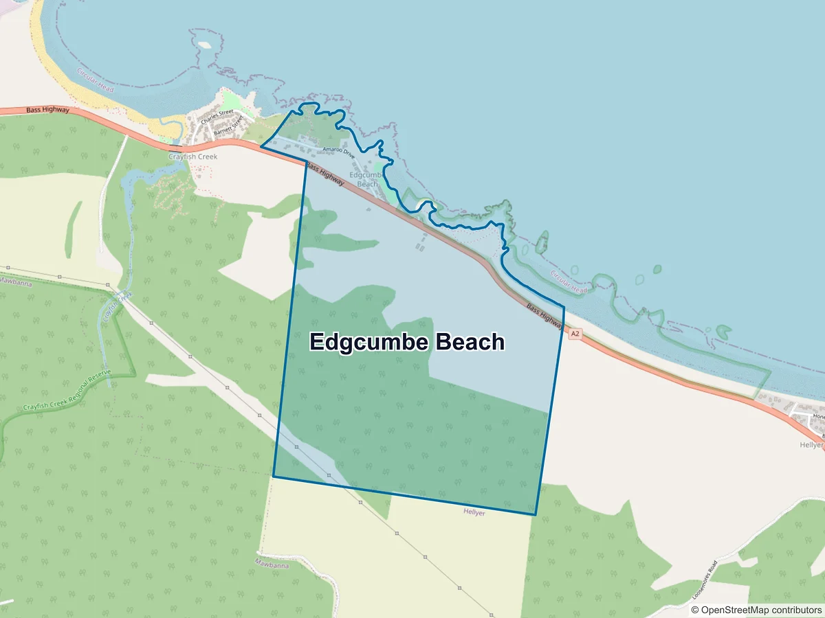 Map of Edgcumbe Beach, TAS, Australia