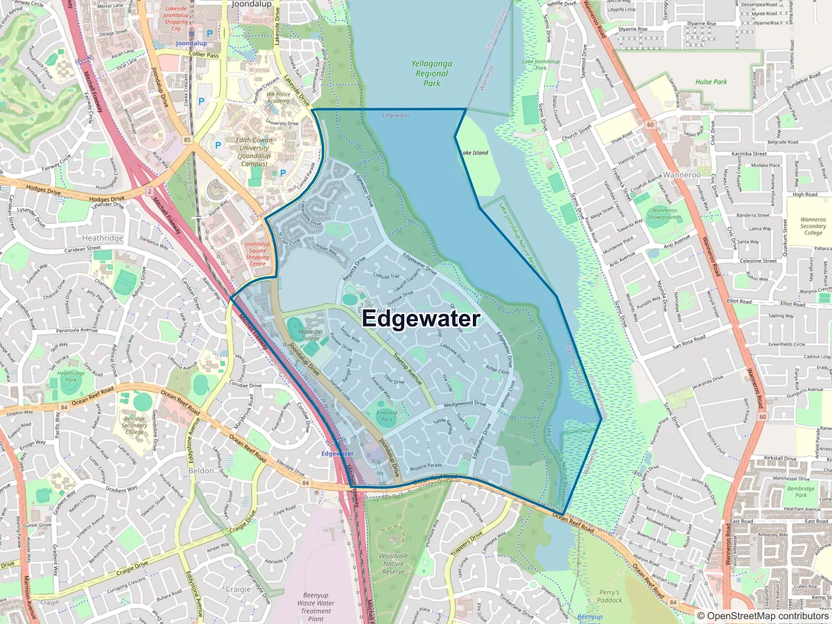 Map of Edgewater, WA, Australia