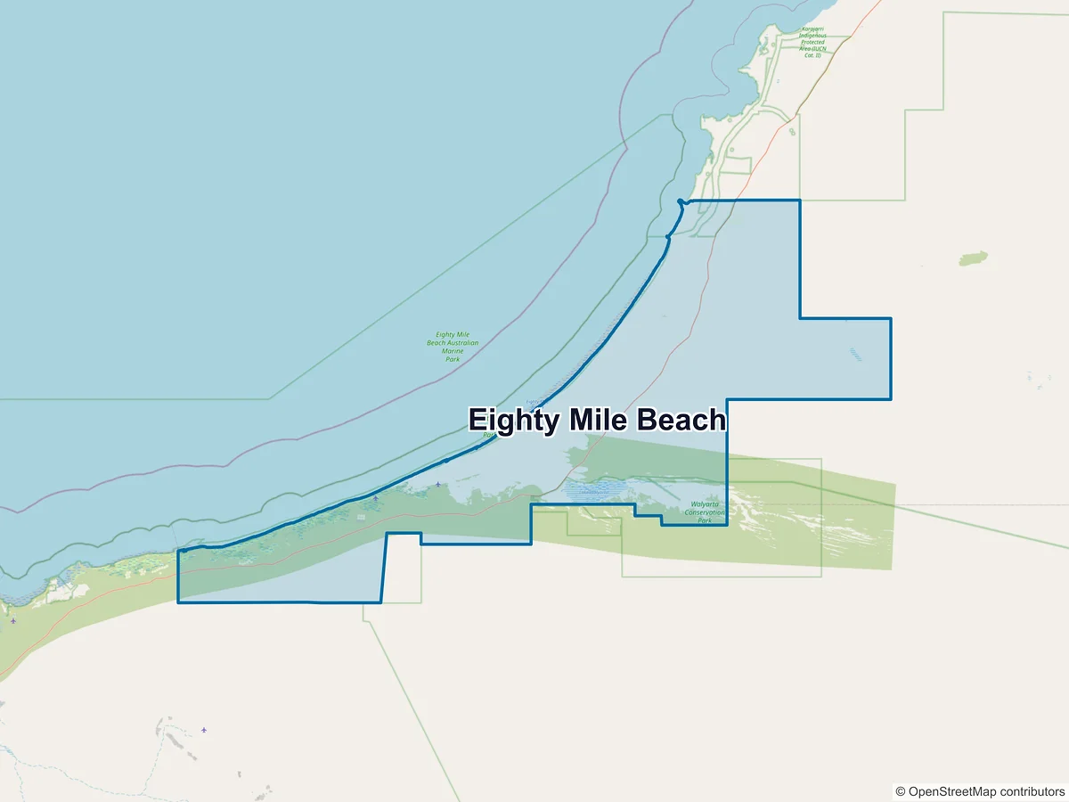 Map of Eighty Mile Beach, WA, Australia