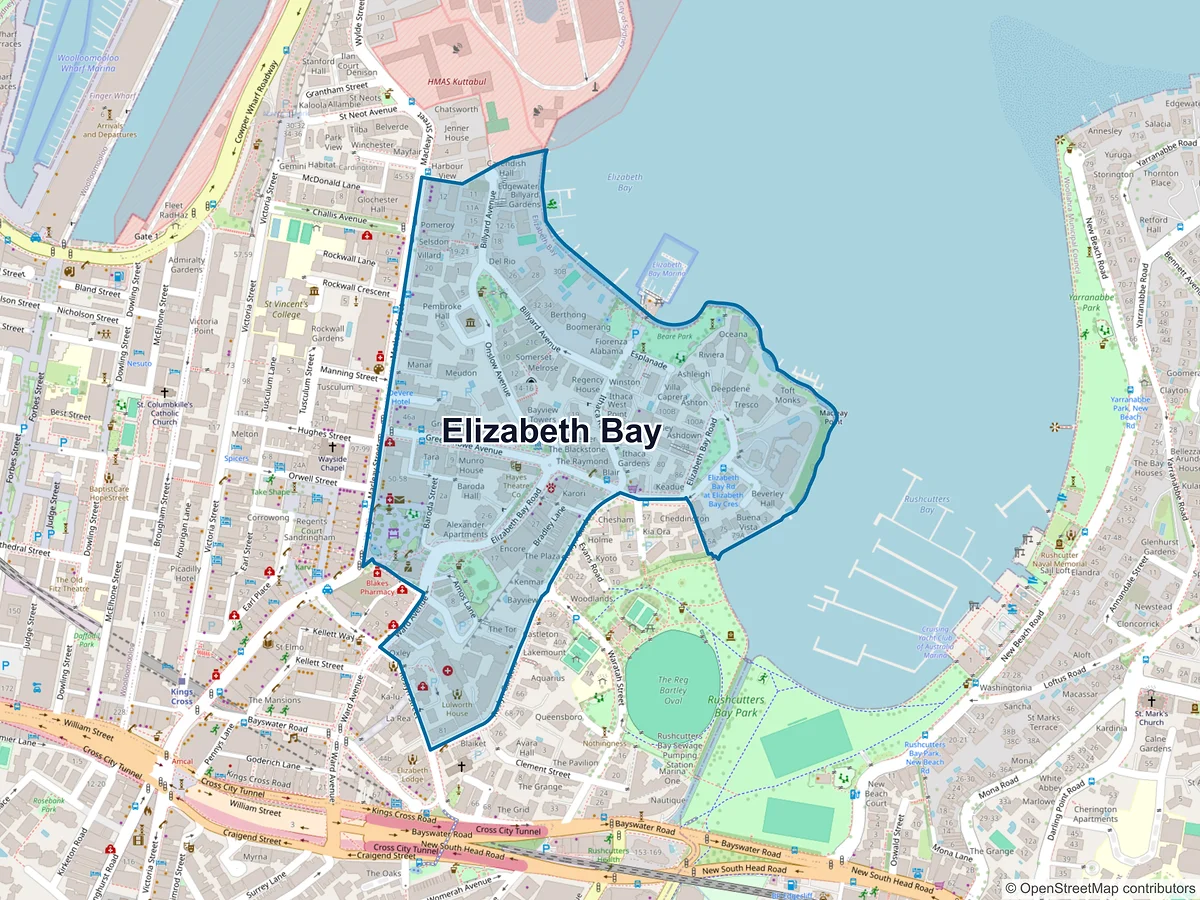 Map of Elizabeth Bay, NSW, Australia