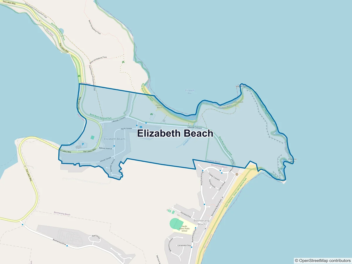 Map of Elizabeth Beach, NSW, Australia