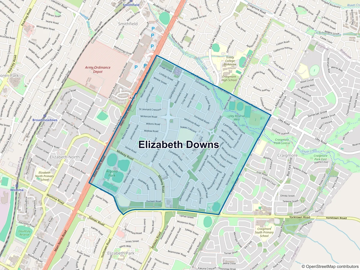 Map of Elizabeth Downs, SA, Australia