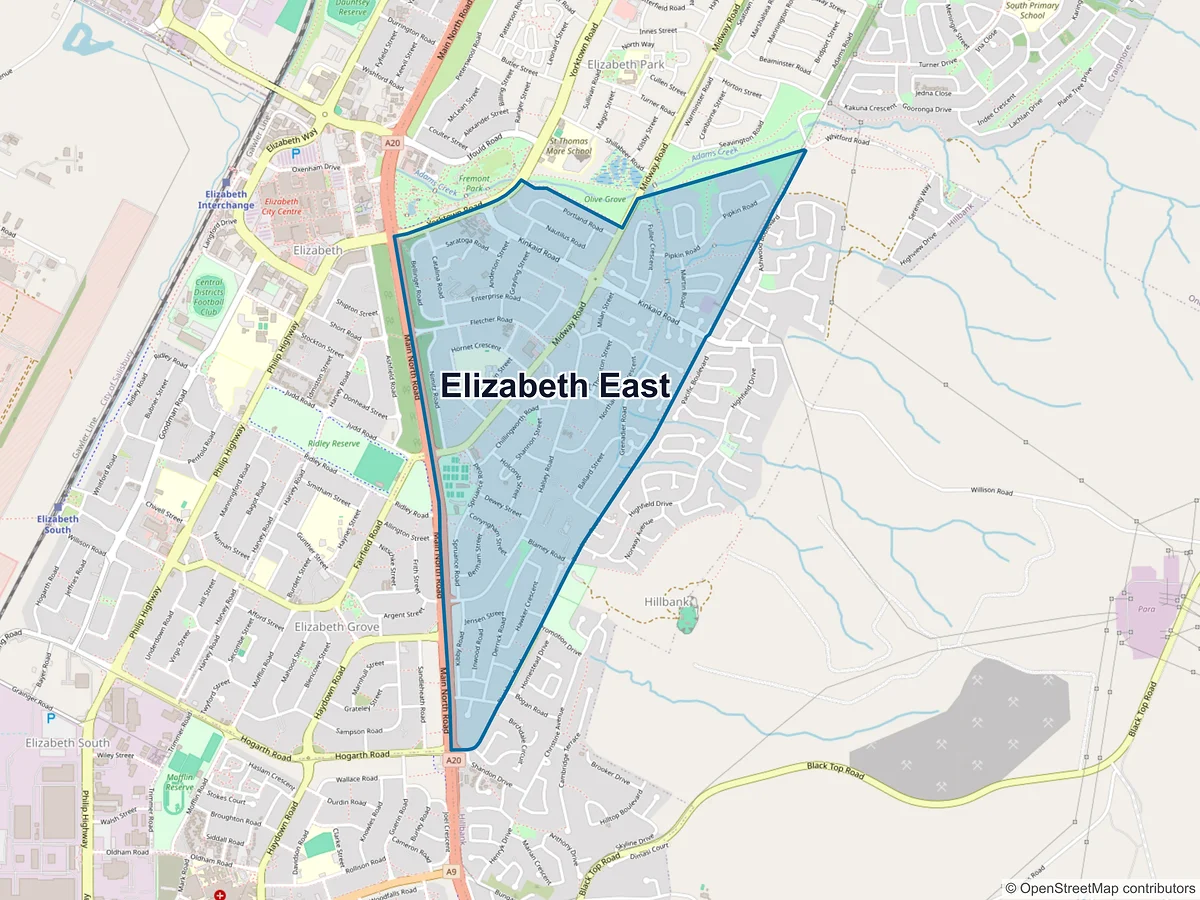 Map of Elizabeth East, SA, Australia