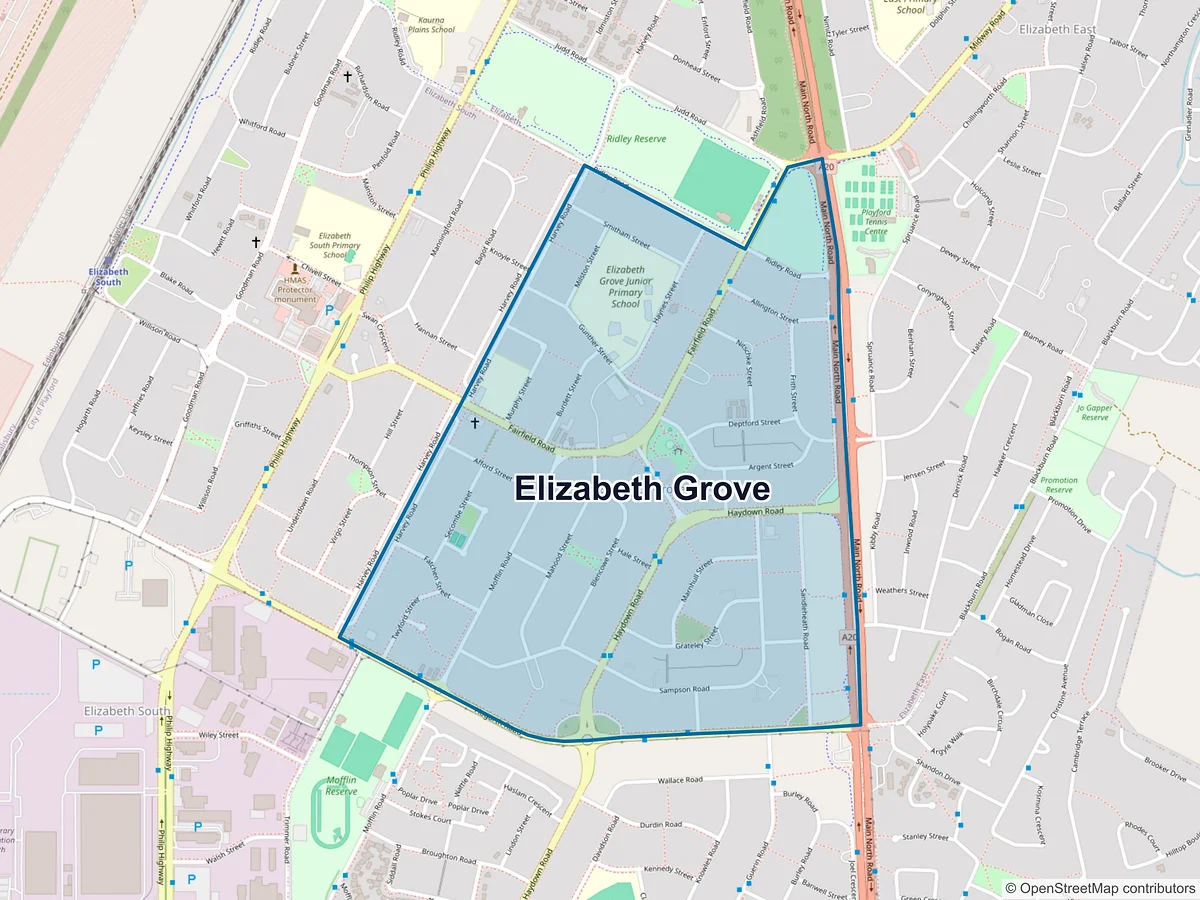 Map of Elizabeth Grove, SA, Australia