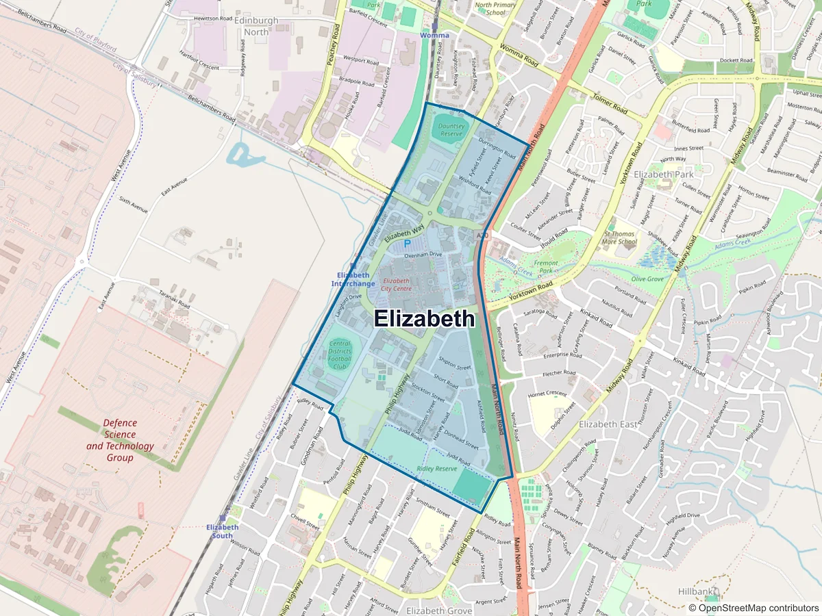 Map of Elizabeth, SA, Australia