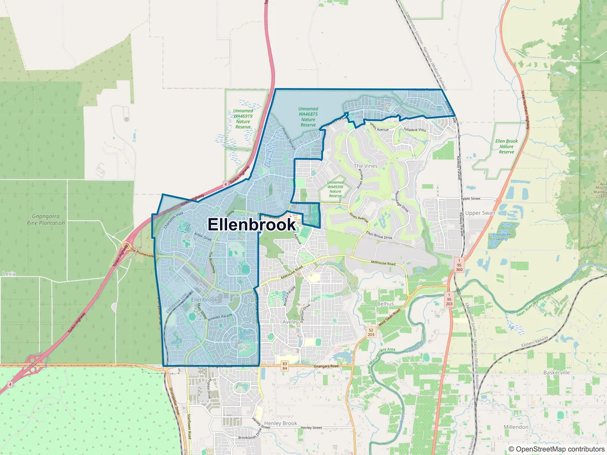 Map of Ellenbrook, WA, Australia