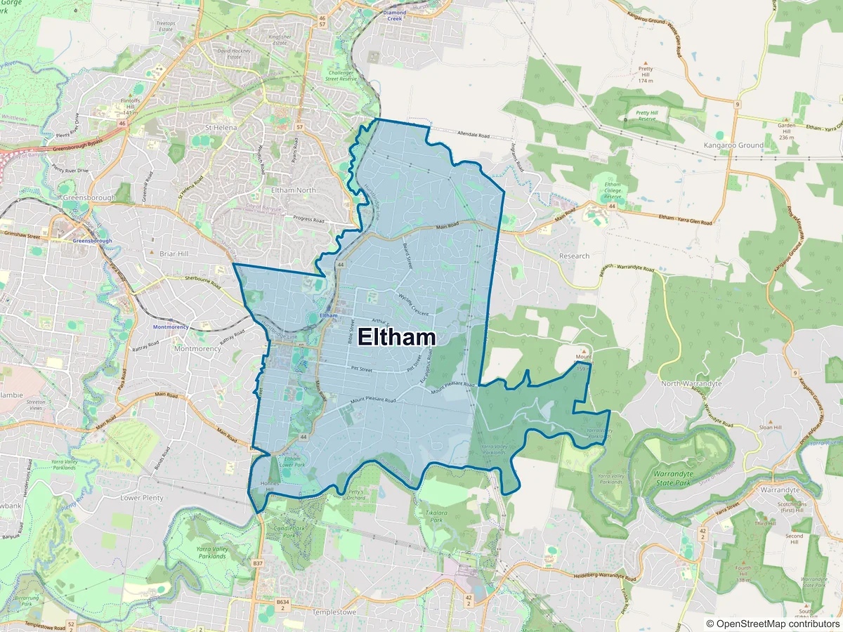 Map of Eltham, VIC, Australia