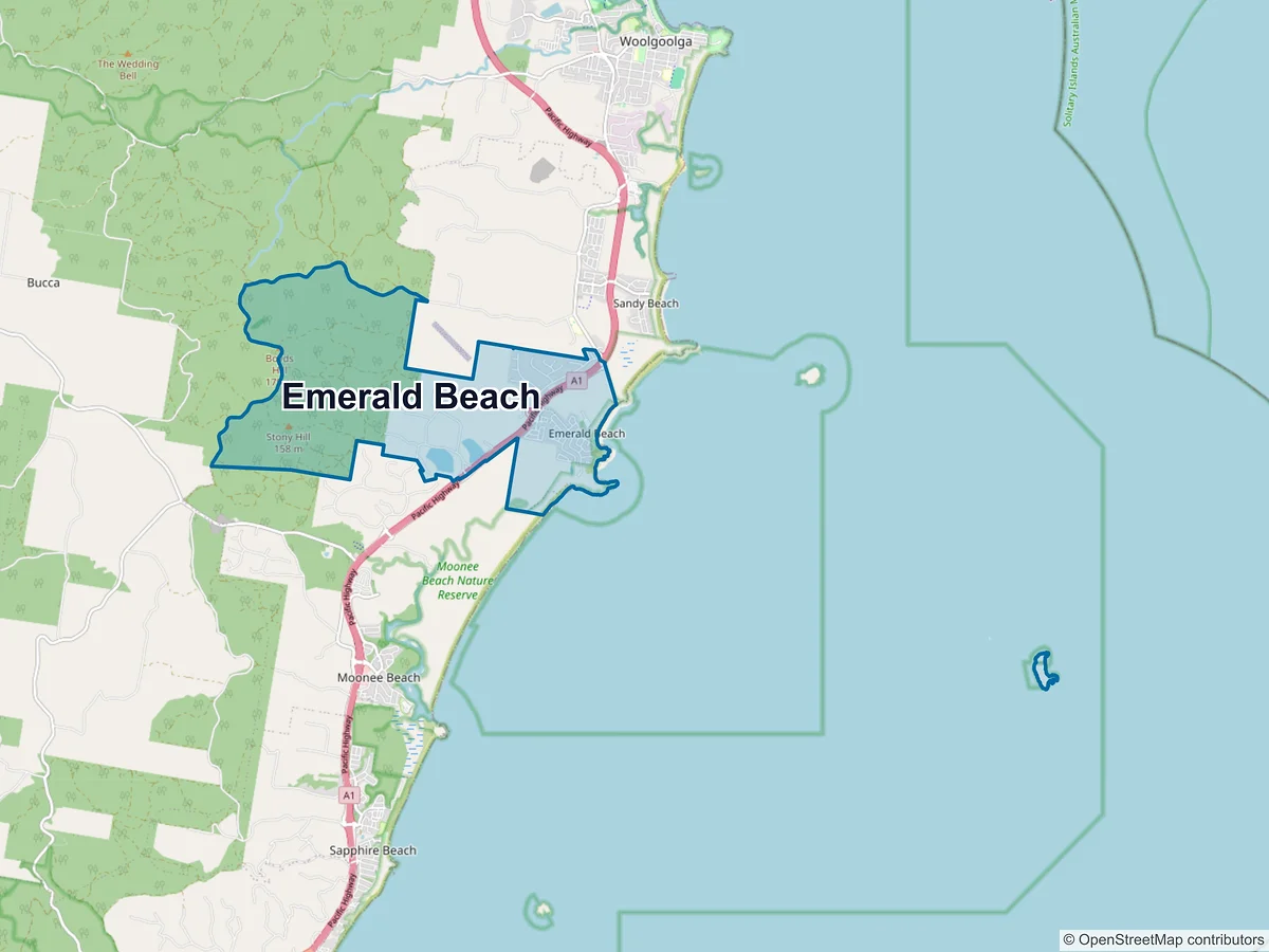 Map of Emerald Beach, NSW, Australia
