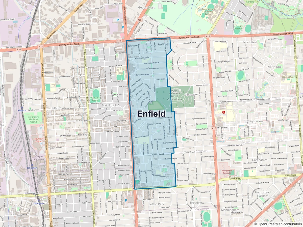 Map of Enfield, SA, Australia