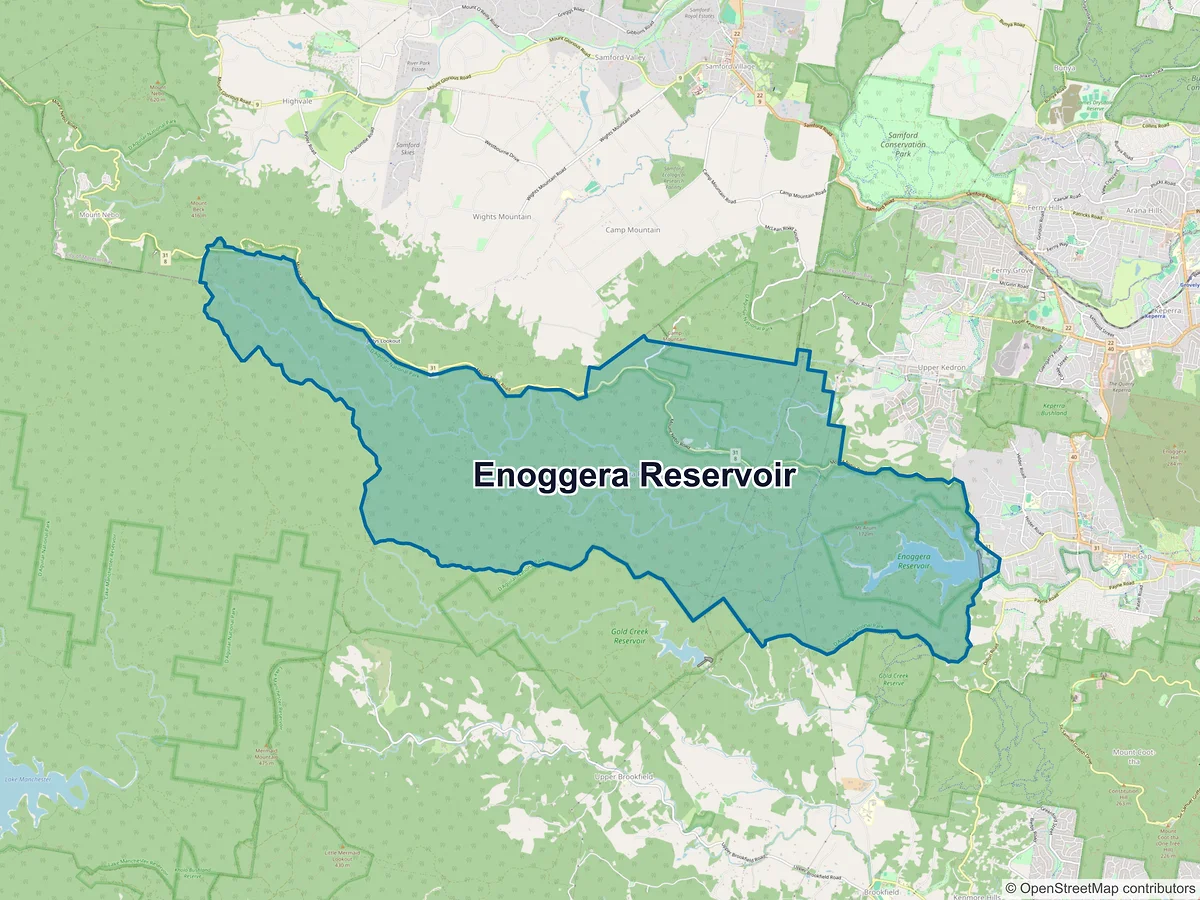 Map of Enoggera Reservoir, QLD, Australia