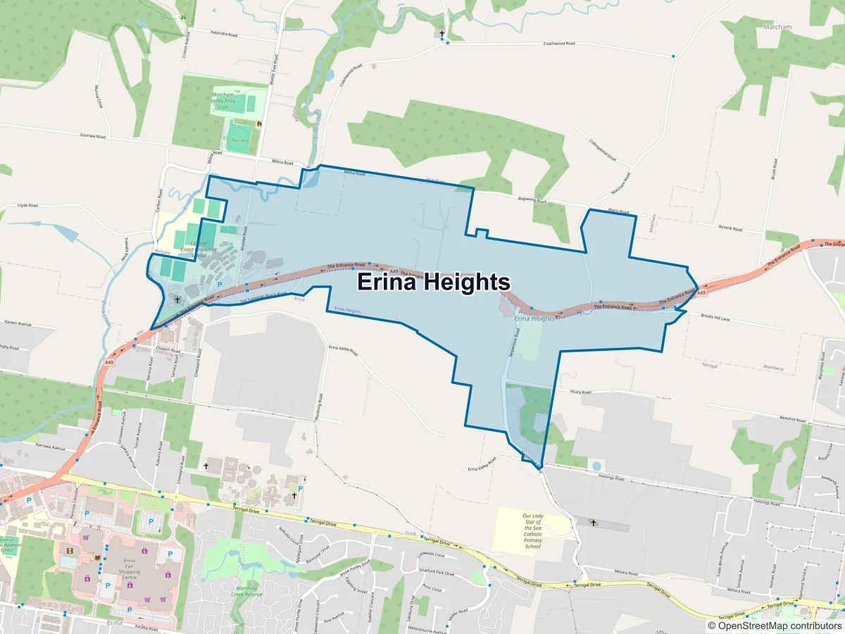 Map of Erina Heights, NSW, Australia