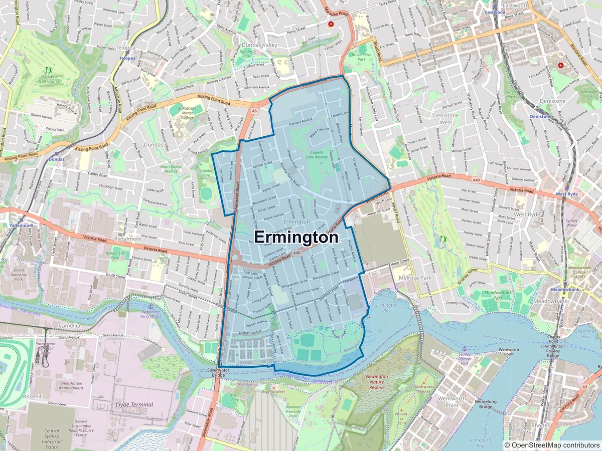 Map of Ermington, NSW, Australia
