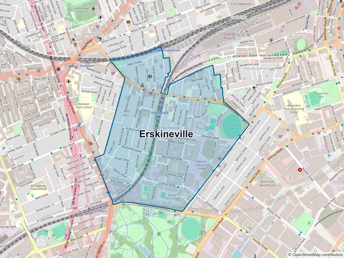 Map of Erskineville, NSW, Australia