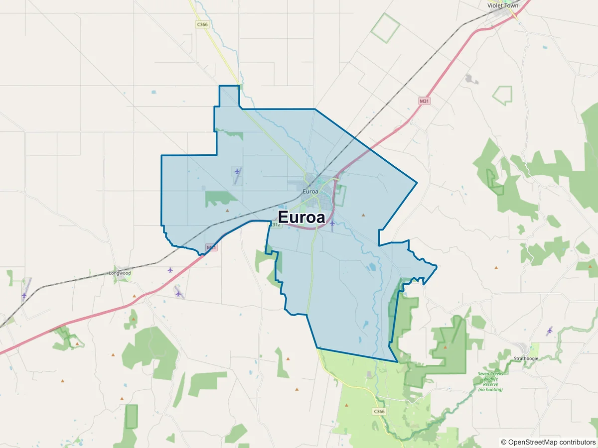 Map of Euroa, VIC, Australia