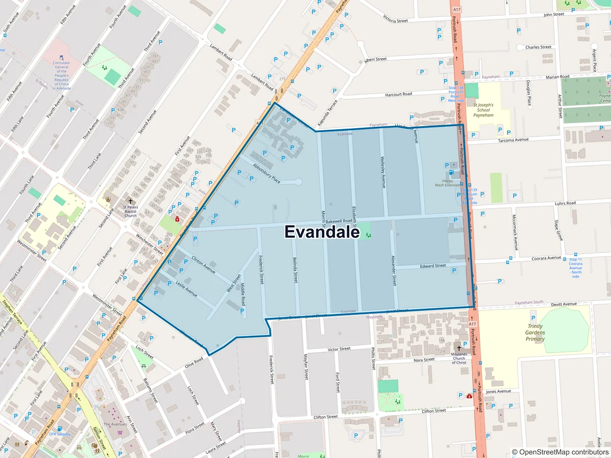 Map of Evandale, SA, Australia