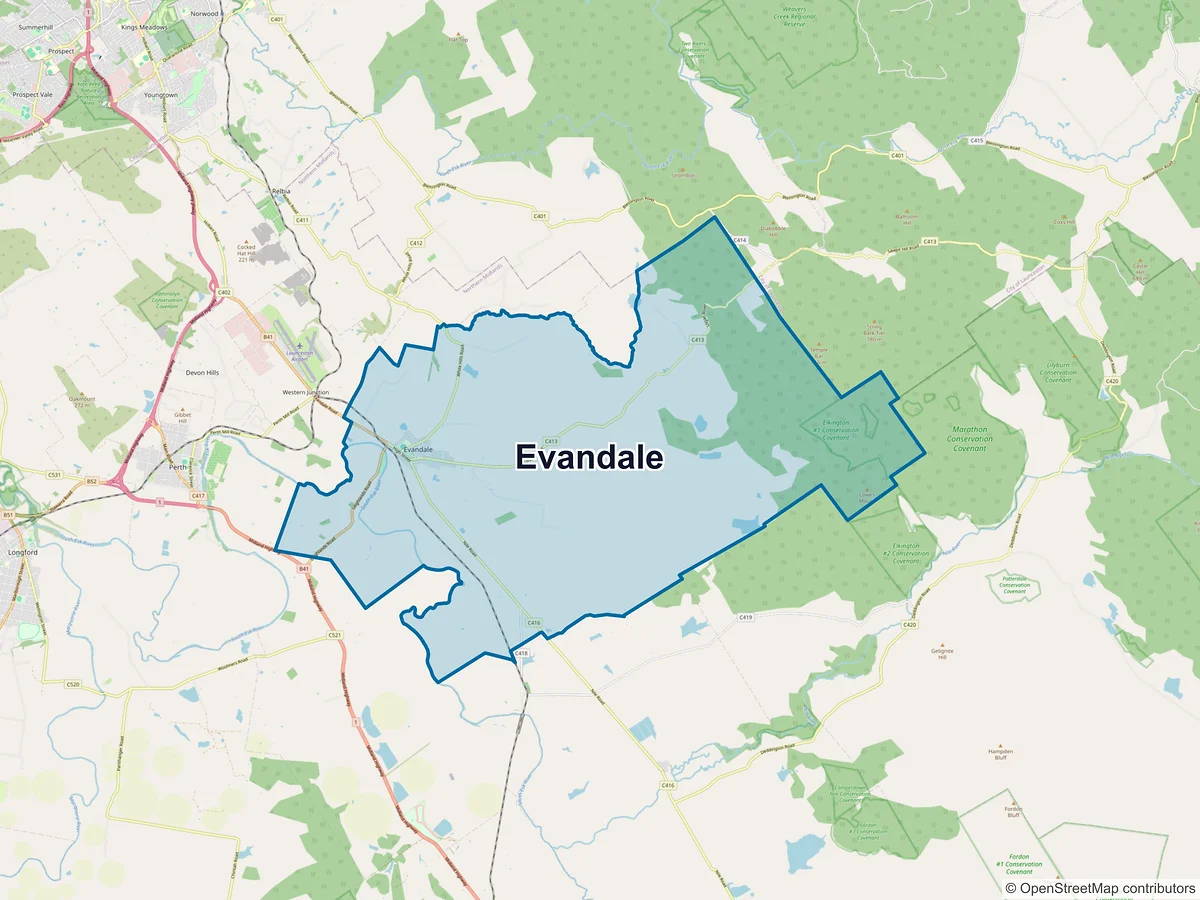 Map of Evandale, TAS, Australia