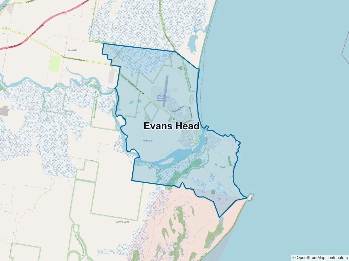Map of Evans Head, NSW, Australia