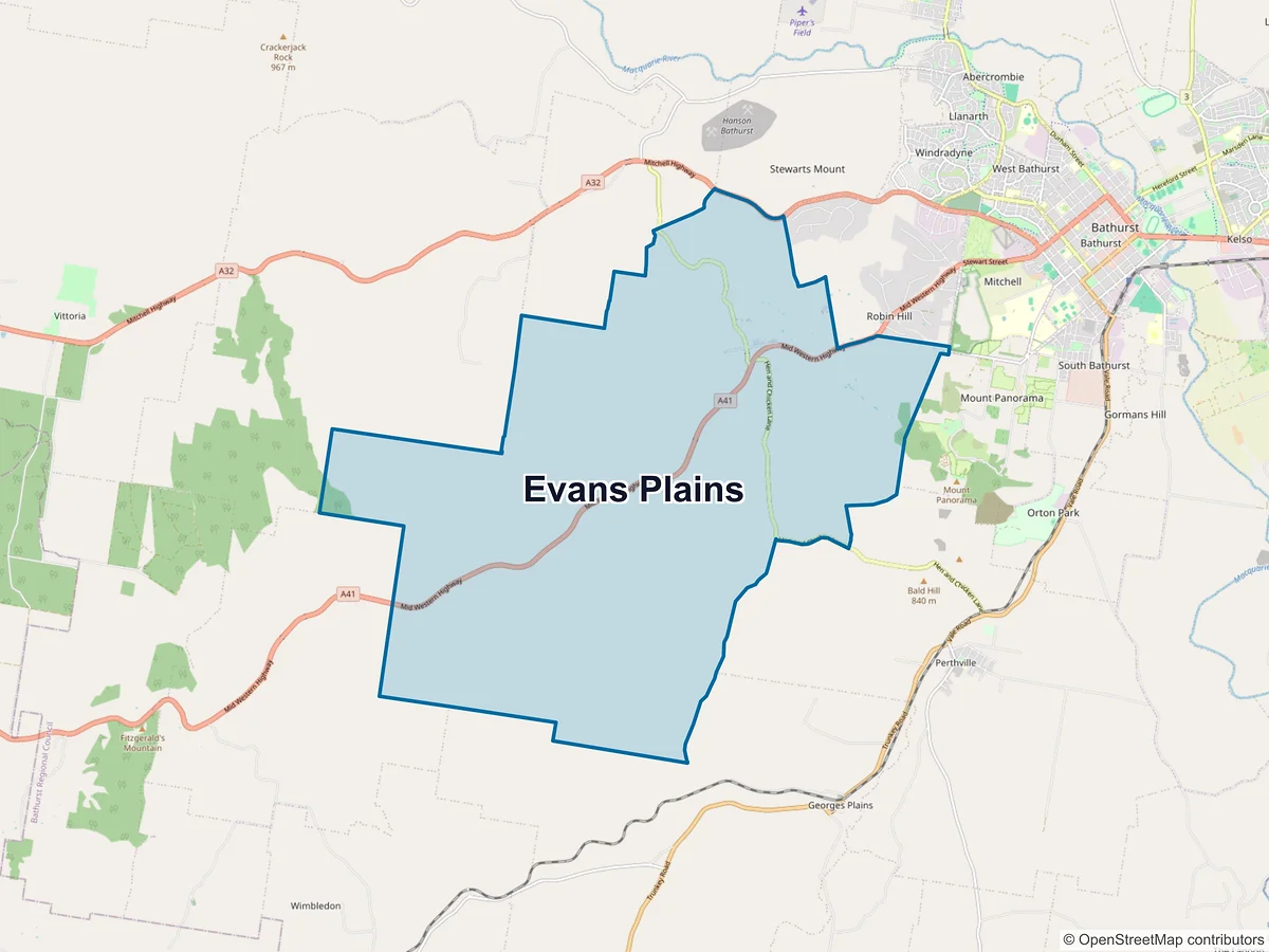 Map of Evans Plains, NSW, Australia