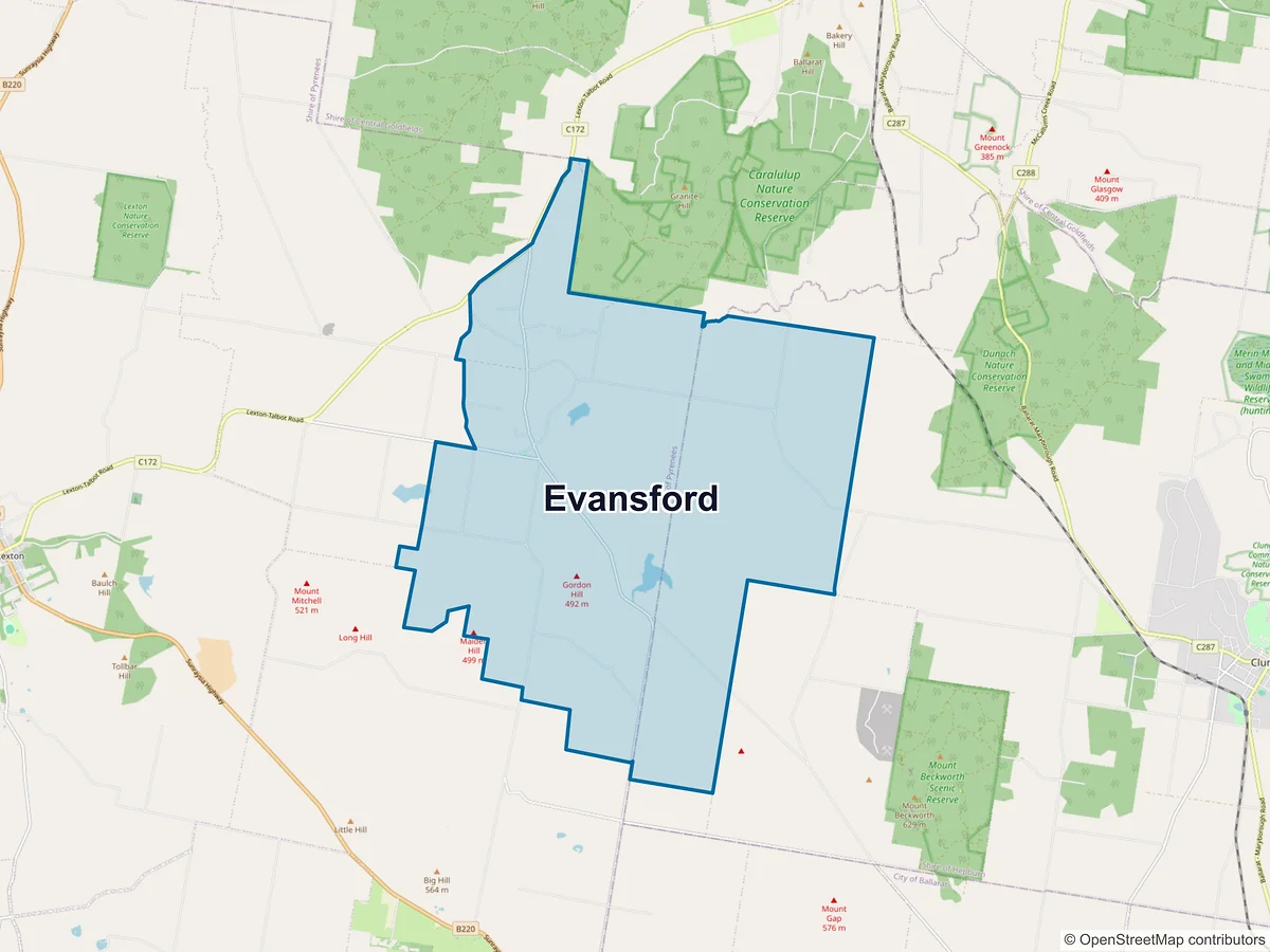 Map of Evansford, VIC, Australia