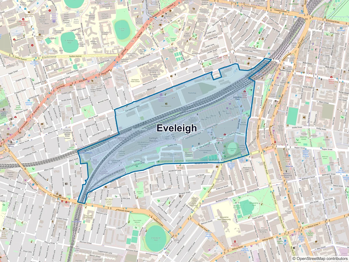 Map of Eveleigh, NSW, Australia