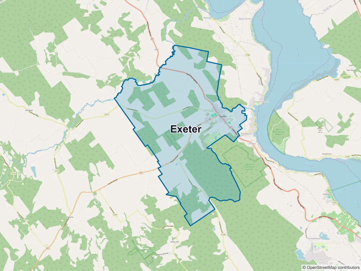 Map of Exeter, TAS, Australia