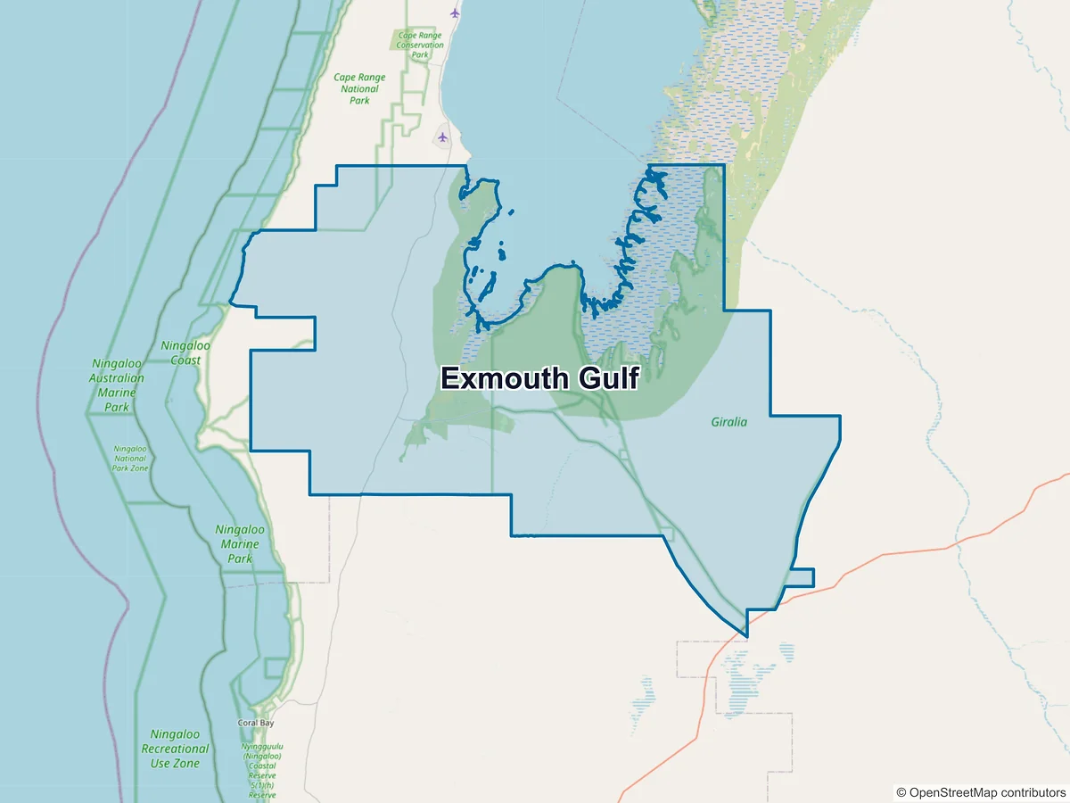 Map of Exmouth Gulf, WA, Australia