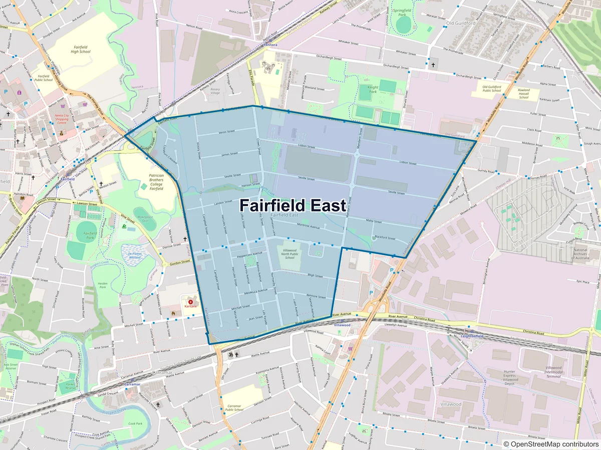 Map of Fairfield East, NSW, Australia