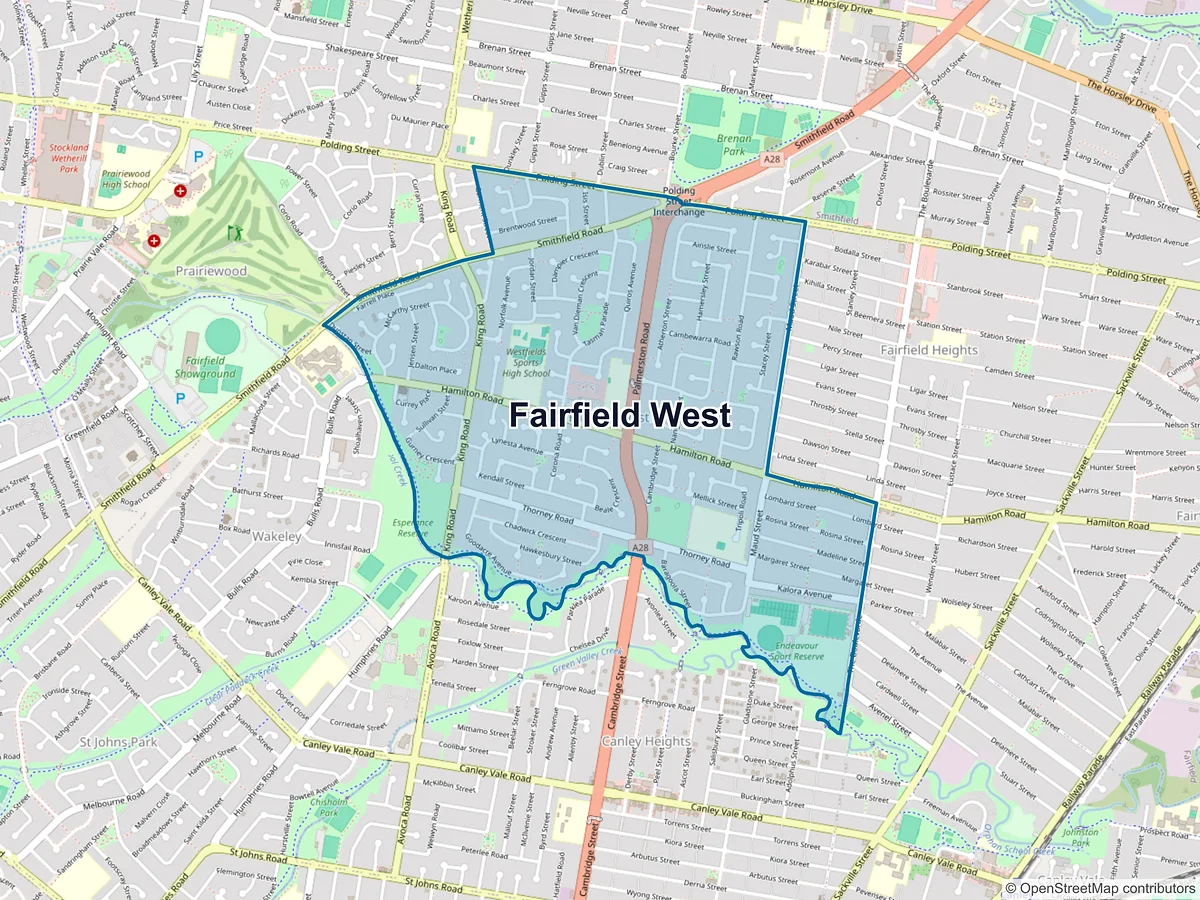 Map of Fairfield West, NSW, Australia