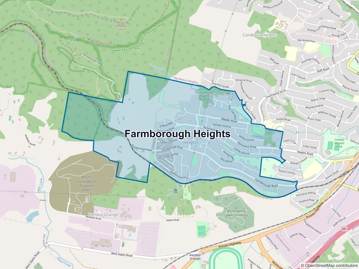 Map of Farmborough Heights, NSW, Australia
