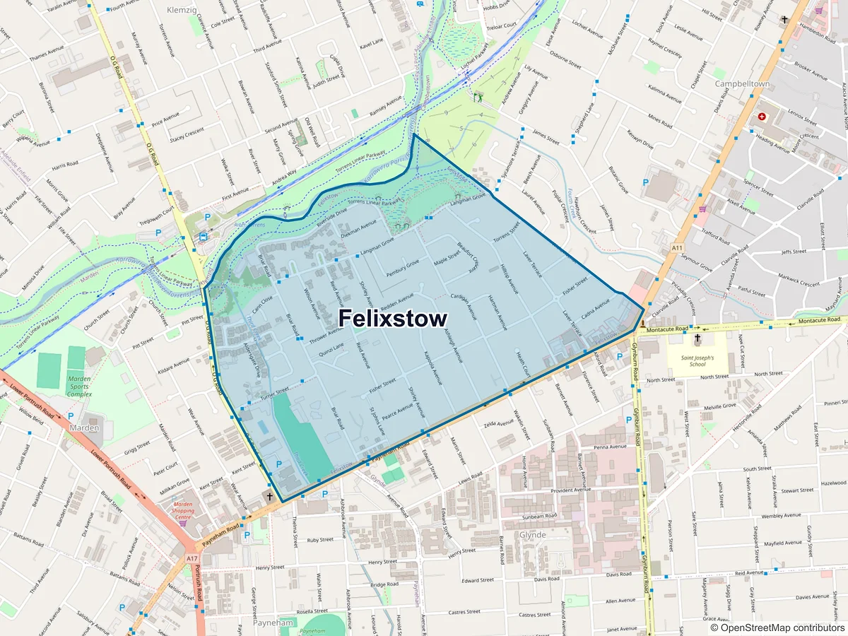 Map of Felixstow, SA, Australia