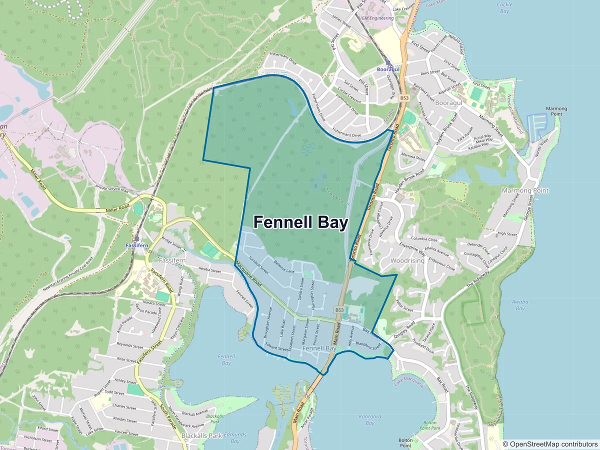 Map of Fennell Bay, NSW, Australia