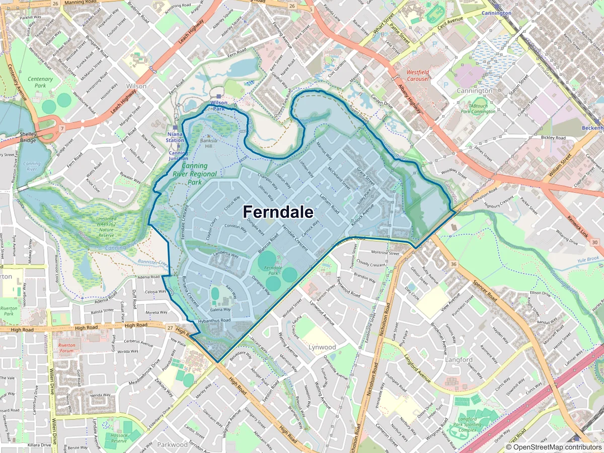 Map of Ferndale, WA, Australia