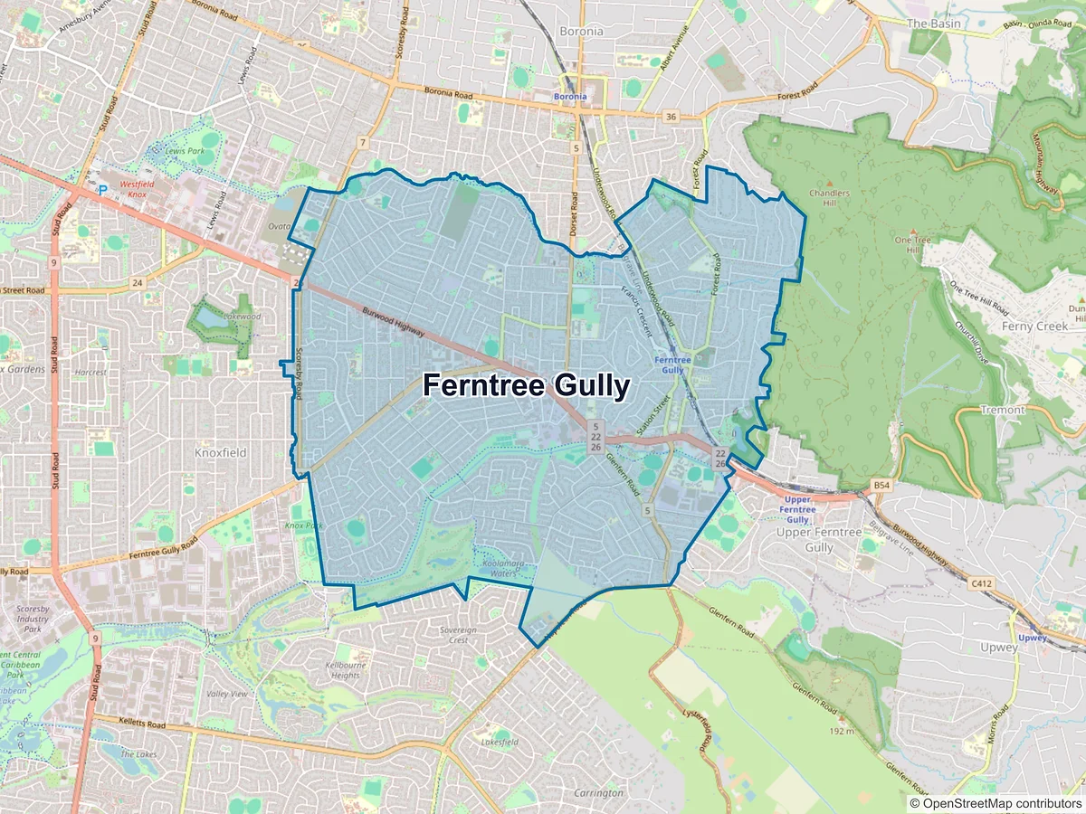 Map of Ferntree Gully, VIC, Australia