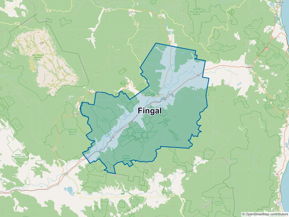 Map of Fingal, TAS, Australia