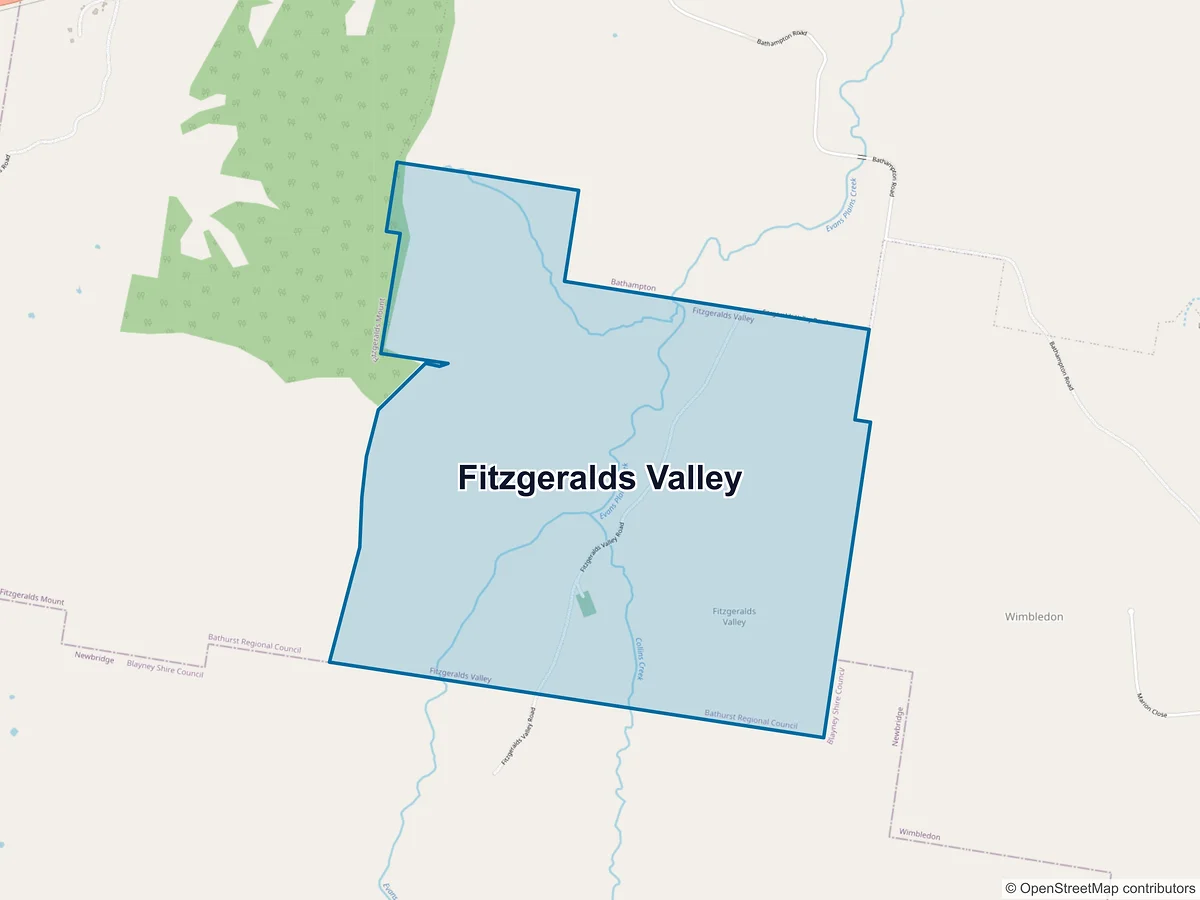 Map of Fitzgeralds Valley, NSW, Australia