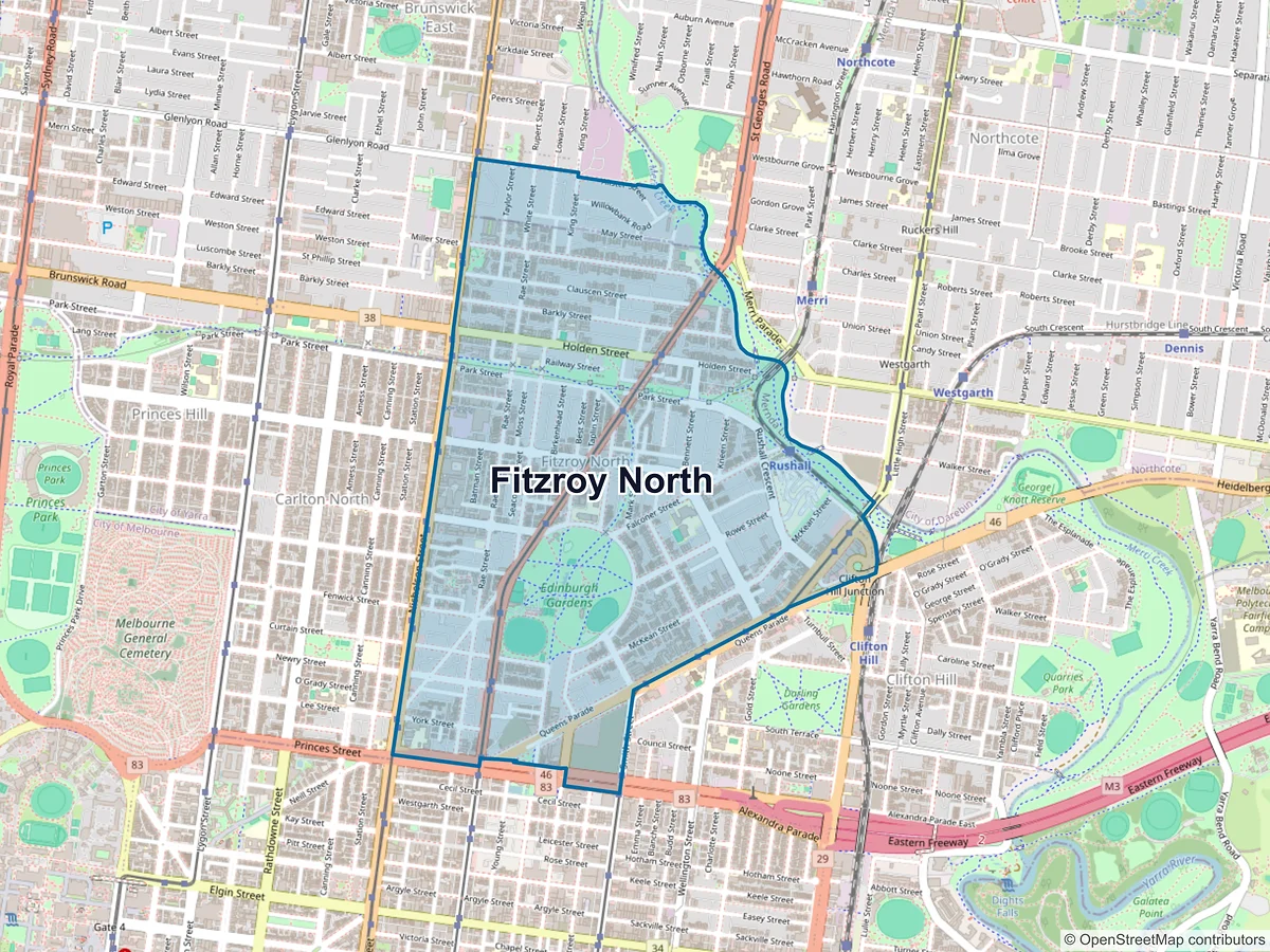 Map of Fitzroy North, VIC, Australia