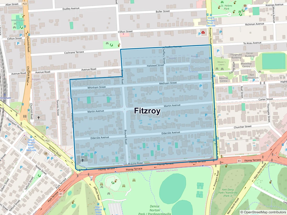 Map of Fitzroy, SA, Australia