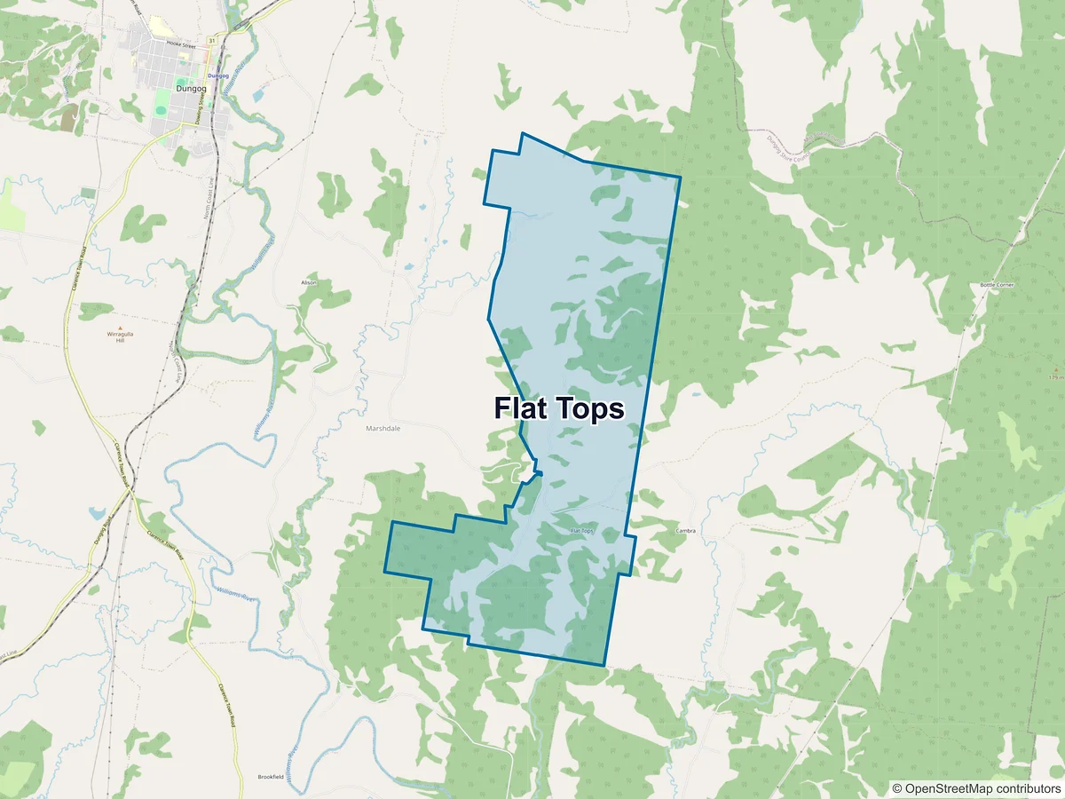 Map of Flat Tops, NSW, Australia