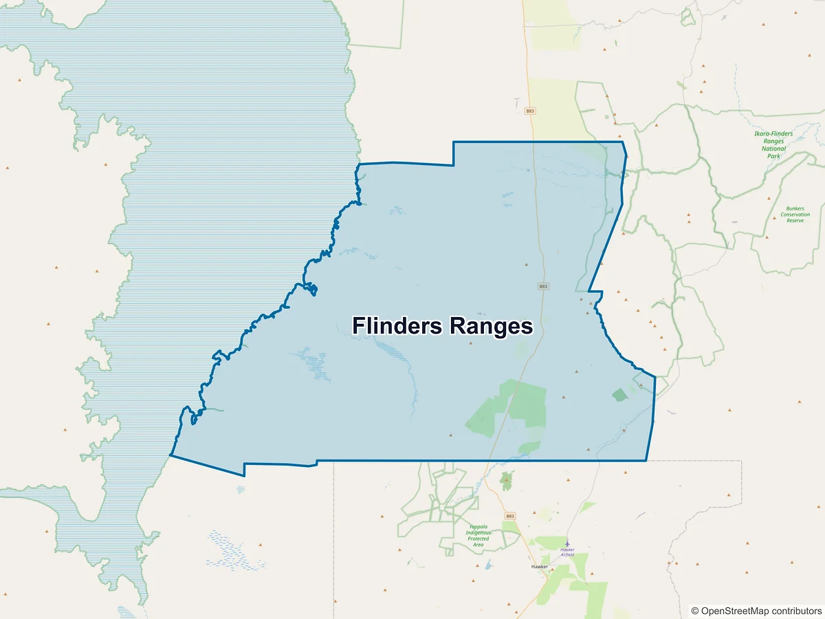 Map of Flinders Ranges, SA, Australia