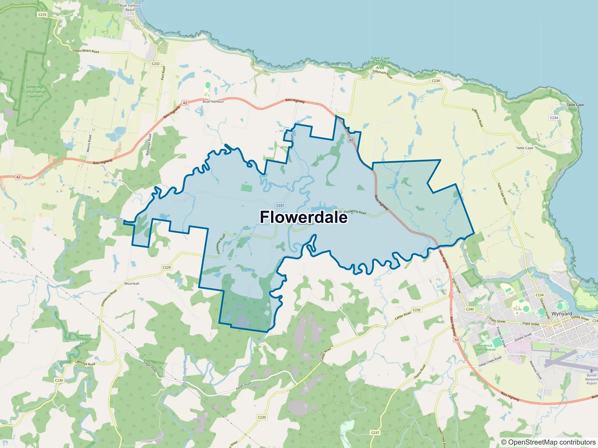 Map of Flowerdale, TAS, Australia