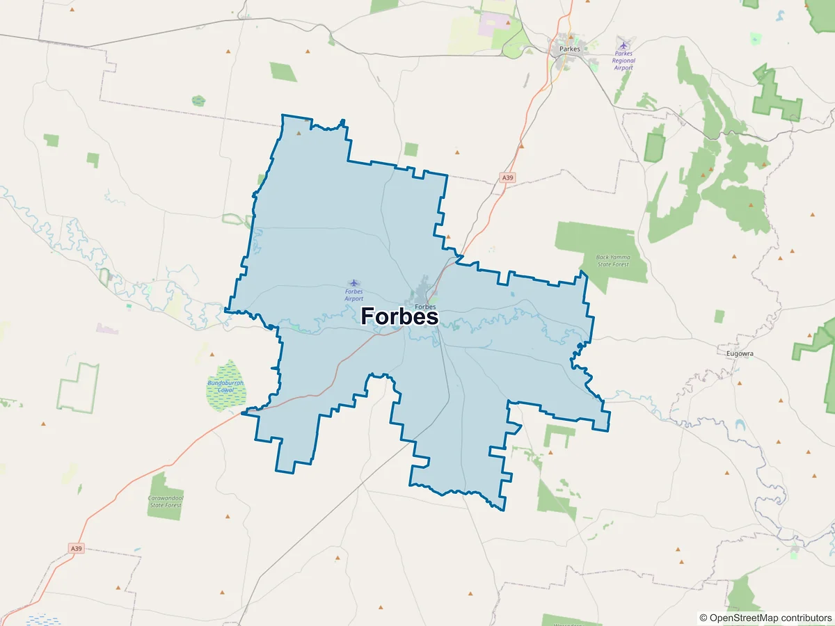 Map of Forbes, NSW, Australia