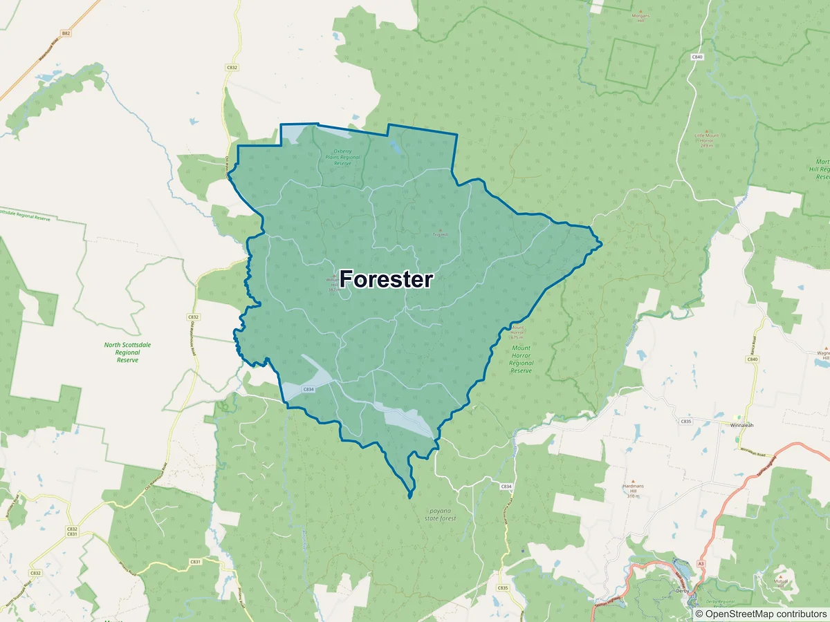 Map of Forester, TAS, Australia