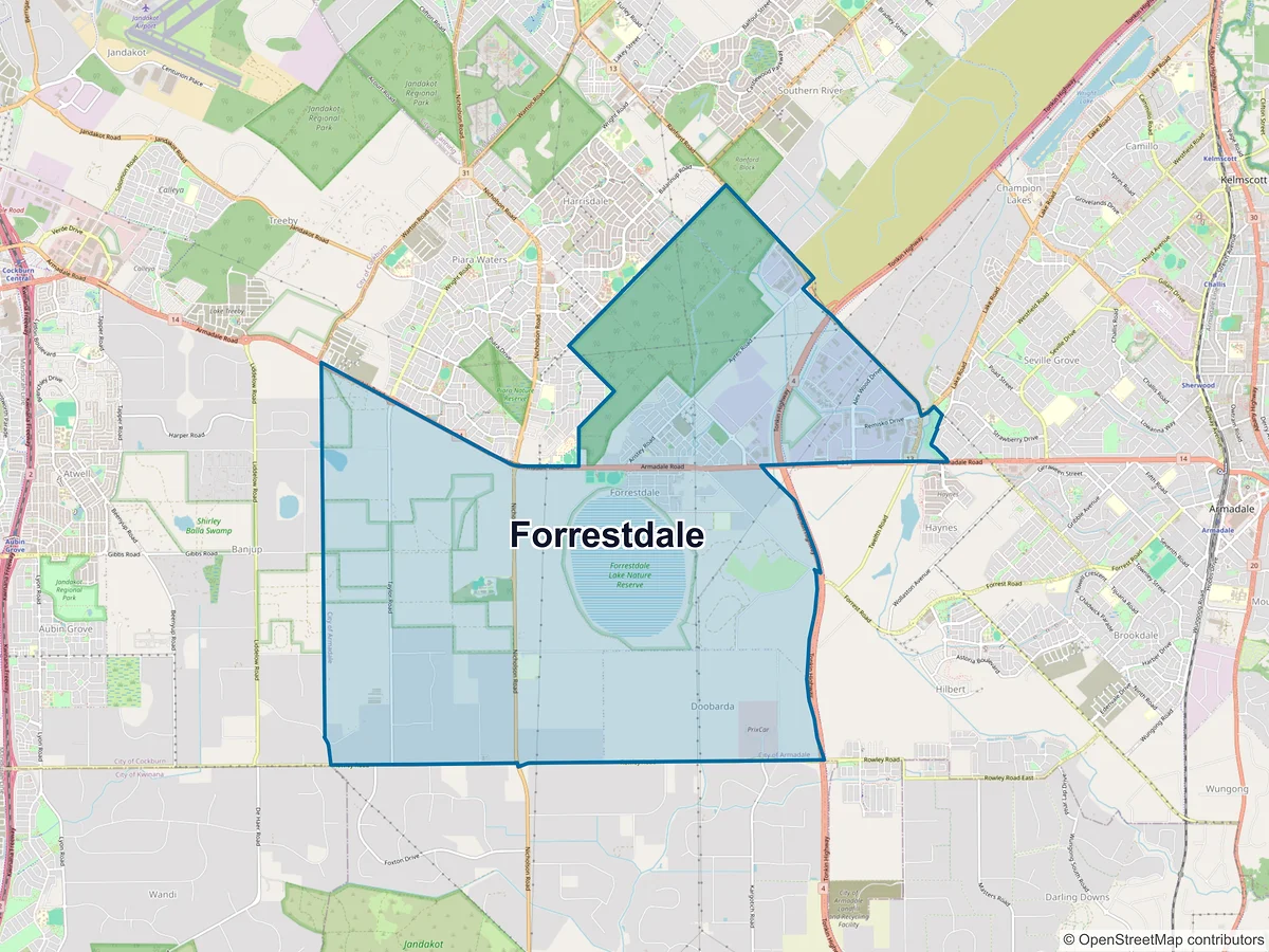 Map of Forrestdale, WA, Australia