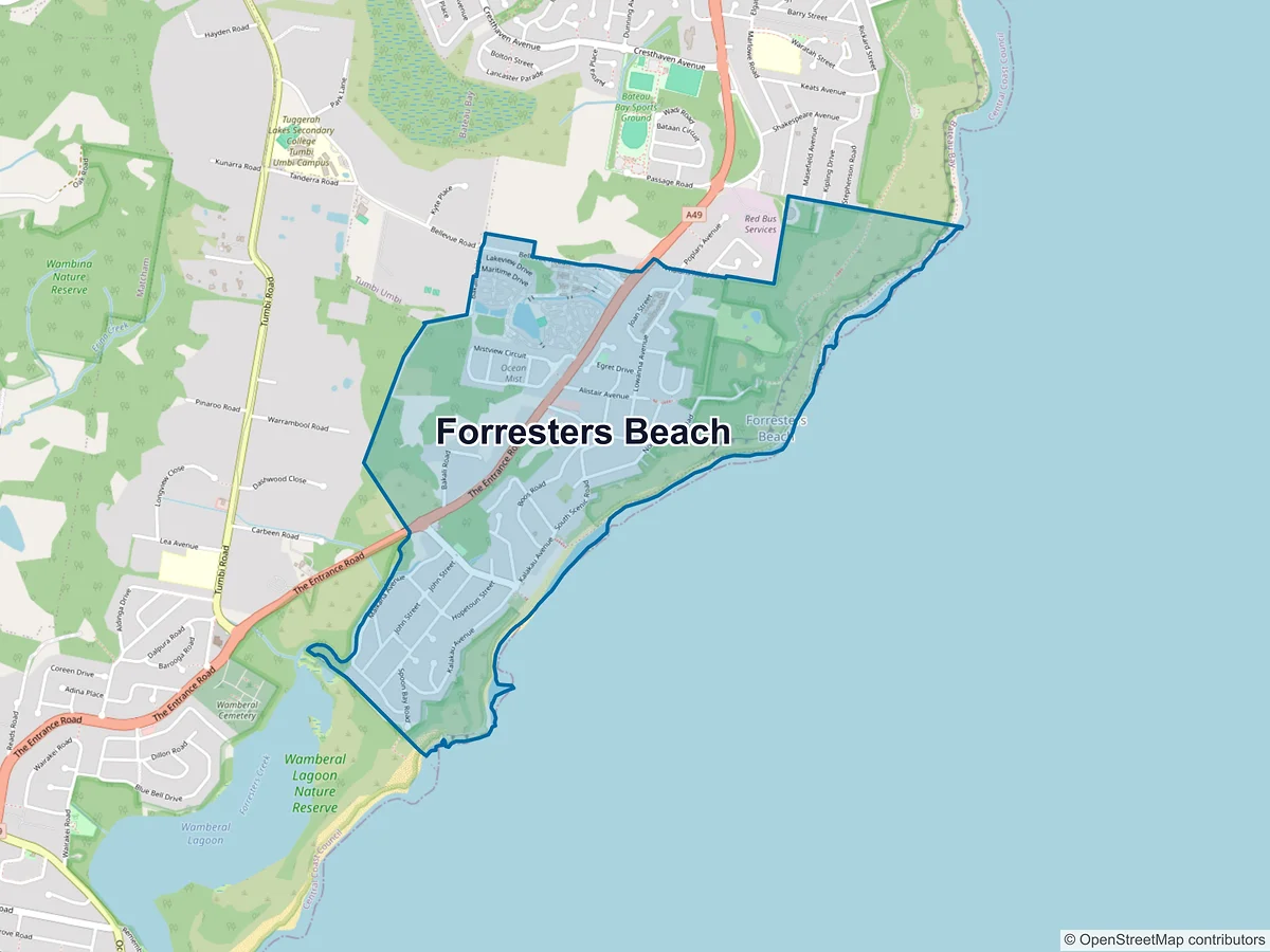 Map of Forresters Beach, NSW, Australia