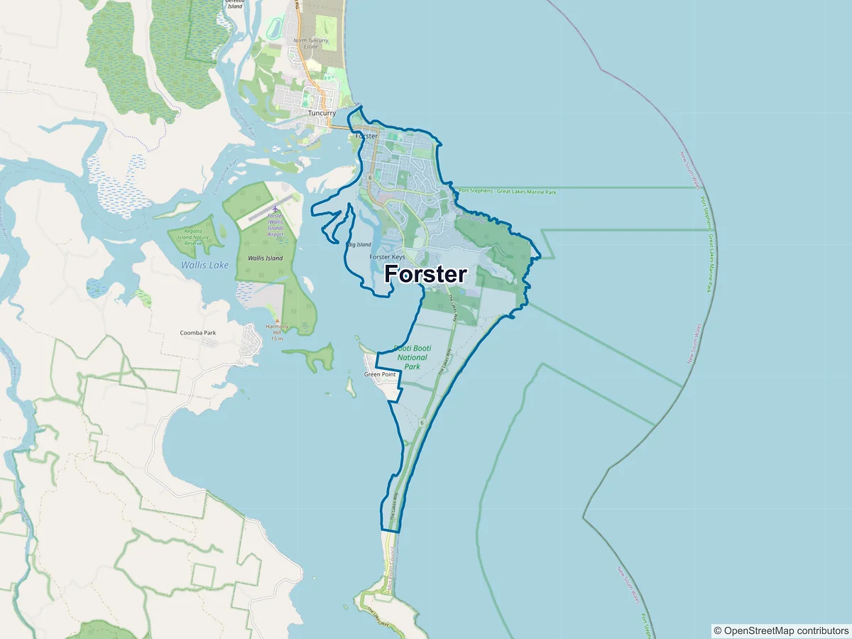 Map of Forster, NSW, Australia